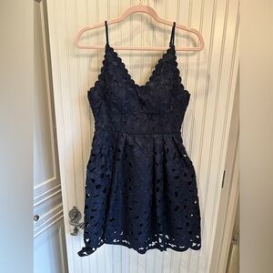 L'ATISTE Navy Blue Lace Mini Dress